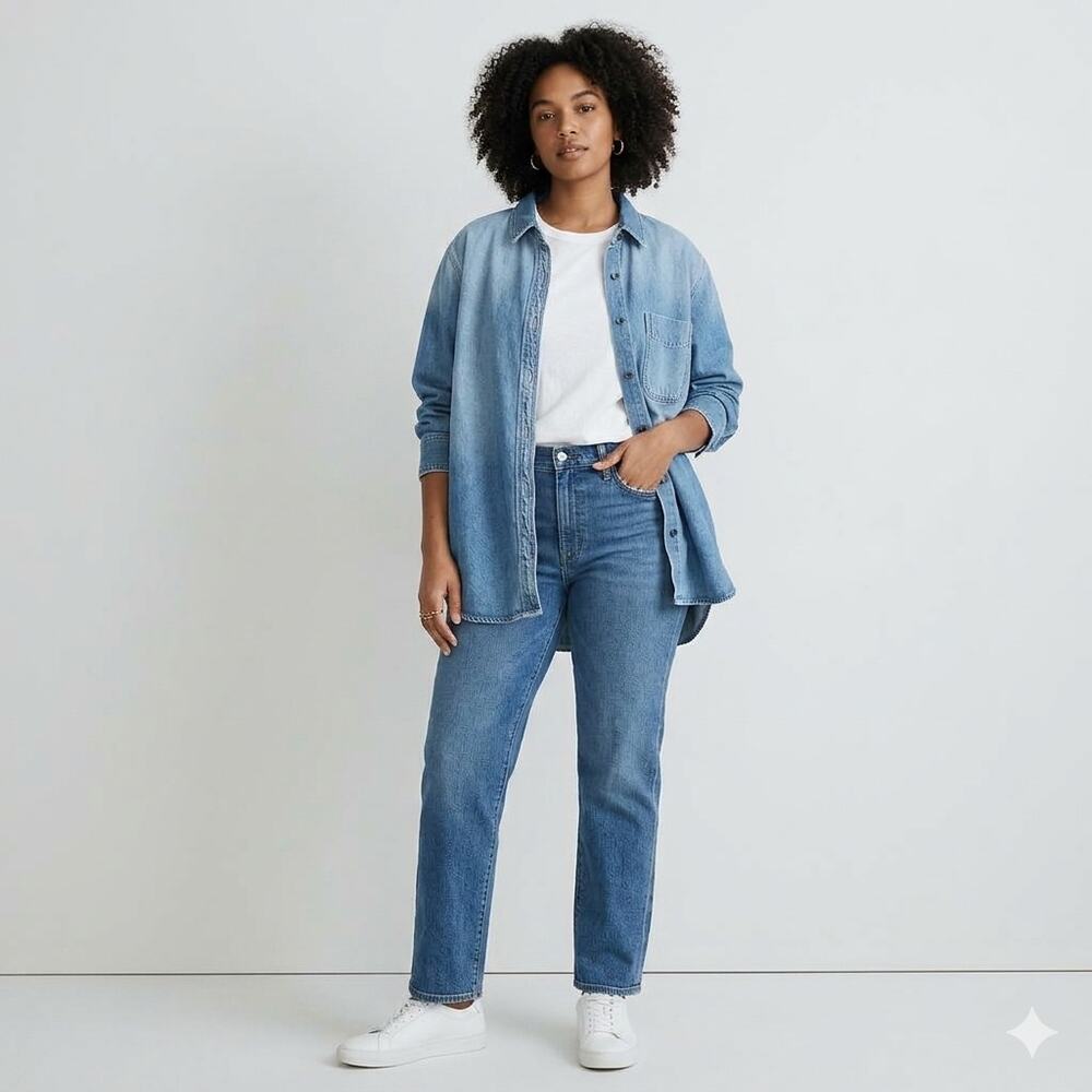Universal Thread Denim Button Down Shirt XXL Relaxed Fit Medium Wash